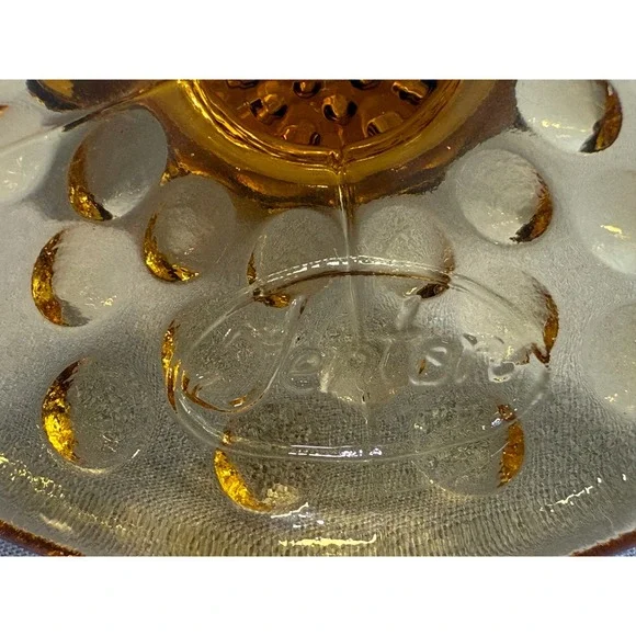 Vintage Pair Fenton Amber Glass Hobnail Swung Vases Footed Marked 10" MCM Retro - Picture 8 of 14